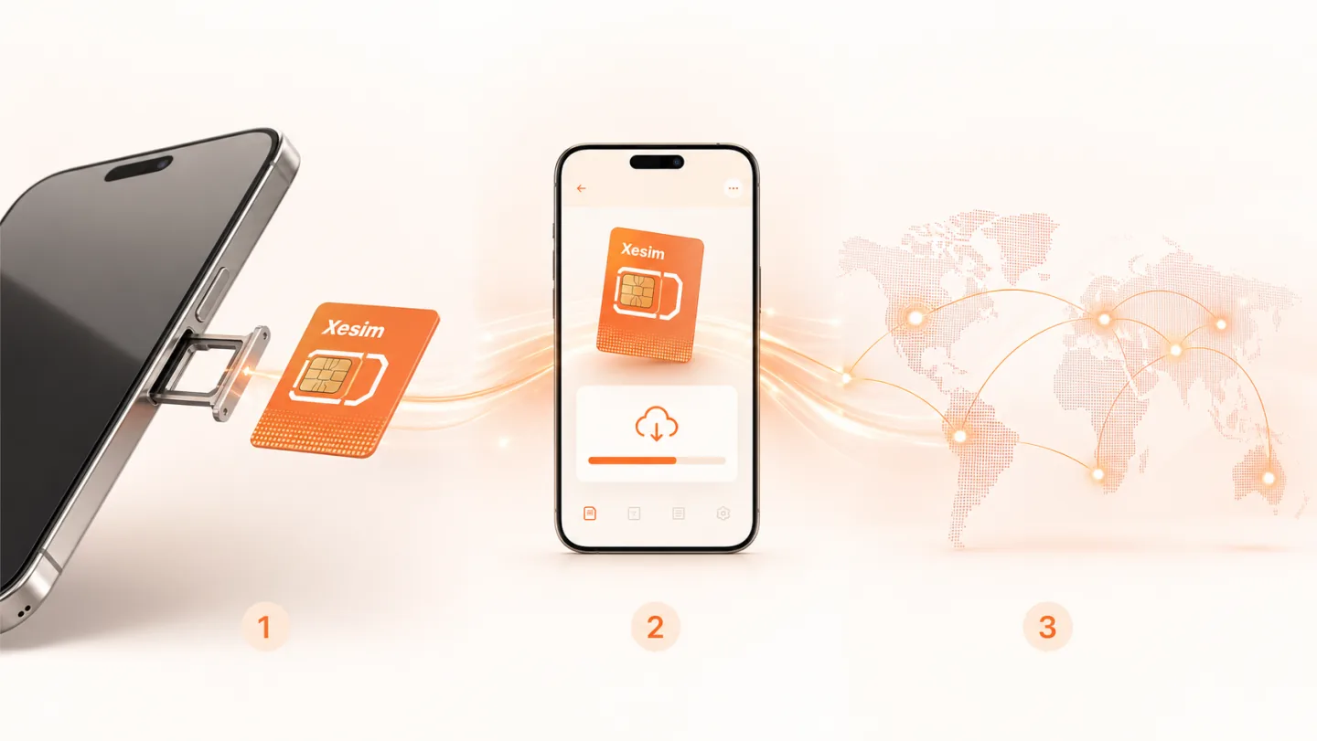 Insert Xesim, download an eSIM profile, and connect worldwide